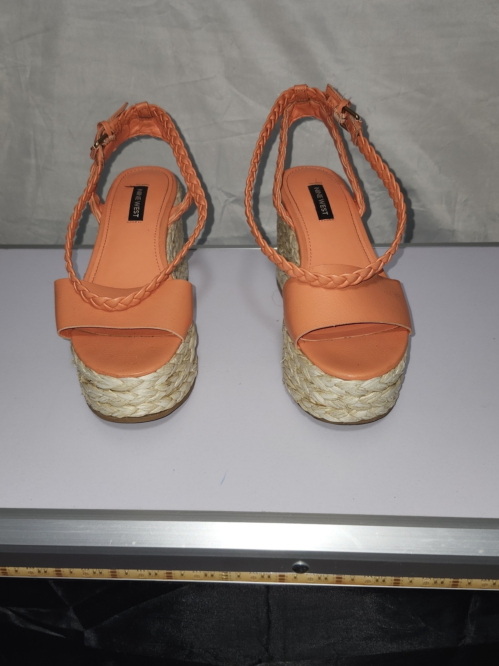 Nine West Orange Braided Espadrille Platform Sandals